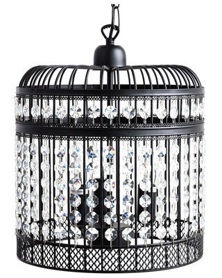 Wyld And Coco Lumilux Pendant Ceiling Lamp Black Iron Cage With Faux Crystal Beads Vintage Glamour, W30 X D30 X H75Cm - image 1