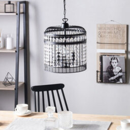 Wyld And Coco Lumilux Pendant Ceiling Lamp Black Iron Cage With Faux Crystal Beads Vintage Glamour, W30 X D30 X H75Cm - thumbnail 2