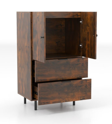 Costway Sideboard Buffet Cabinet 2-Door Serving Cupboard With Drawers-Brown