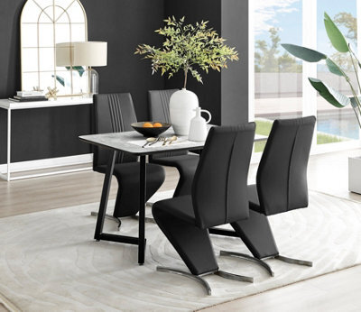 Furniturebox Uk Carson White Marble Effect Dining Table & 4 Black Willow Chairs - image 1