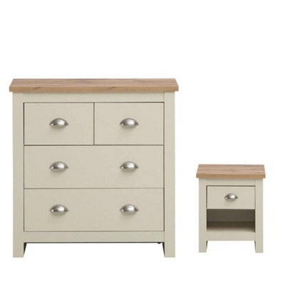 2 Piece Bedroom Set 1 Drawer Bedside Table + 4 Drawer Chest Of Drawers - image 1