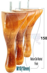 L&F Queen Anne Wooden Legs 150mm High Set Of 4 Medium Oak Wash Replacement Furniture Feet Chairs Sofas Footstools M10 (10mm) - thumbnail 1