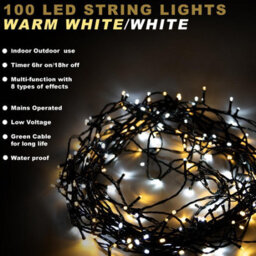 Shatchi 100 Leds Warm And Cool White Christmas String Lights 10M Lit - Multifunction 8 Light Modes - thumbnail 2