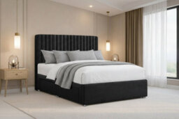 "Chester & Oakley Beds Chester & Oakley Lorenzo Black Plush Divan Bed Base No Drawers With 26"" Strutted Headboard 4' Small Double" - thumbnail 2