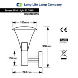 Long Life Lamps Company Outdoor Garden Black Finish Stainless Steel Security Wall Light Ip44 Zlc049 - thumbnail 2