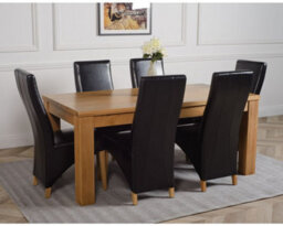That's Furniture Dakota 182 X 92 Cm Chunky Oak Large Dining Table And 6 Chairs Dining Set With Lola Black Leather Chairs - thumbnail 3