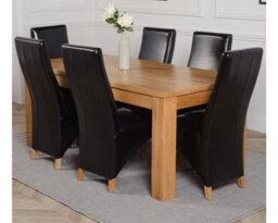 That's Furniture Dakota 182 X 92 Cm Chunky Oak Large Dining Table And 6 Chairs Dining Set With Lola Black Leather Chairs - thumbnail 1