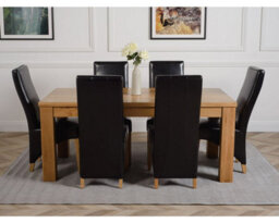 That's Furniture Dakota 182 X 92 Cm Chunky Oak Large Dining Table And 6 Chairs Dining Set With Lola Black Leather Chairs - thumbnail 2