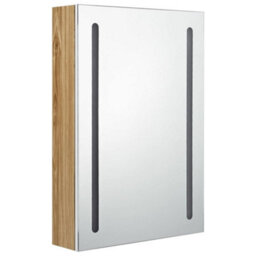 Berkfield Stylish Led Bathroom Mirror Cabinet White And Oak 50X13X70 Cm - thumbnail 3