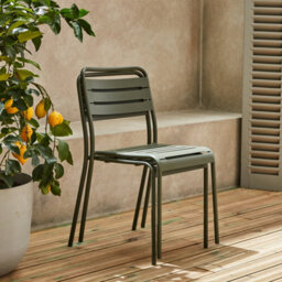 Sweeek - Pair Of Steel And Stackable Garden Chairs Amelia Khaki Green 44X52X79 Cm - thumbnail 6