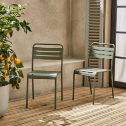 Sweeek - Pair Of Steel And Stackable Garden Chairs Amelia Khaki Green 44X52X79 Cm - thumbnail 5