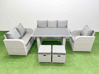 Fimous Rattan Outdoor Table Reclining Chair Sofa Set With 2 Small Stools Light Grey 8 Seater - image 1