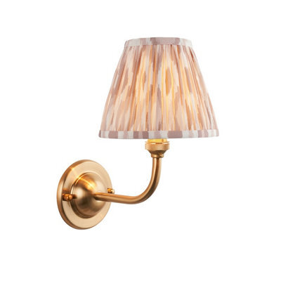 Luminosa Lighting Luminosa Dome Arc Brushed Aged Brass Plate Wall Light With Neutral Print Fabric Ikat Shade 16Cm B22 - image 1