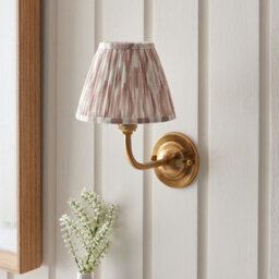 Luminosa Lighting Luminosa Dome Arc Brushed Aged Brass Plate Wall Light With Neutral Print Fabric Ikat Shade 16Cm B22 - thumbnail 3