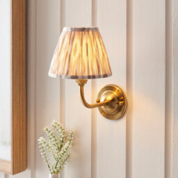 Luminosa Lighting Luminosa Dome Arc Brushed Aged Brass Plate Wall Light With Neutral Print Fabric Ikat Shade 16Cm B22 - thumbnail 2