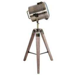 Vintage Tripod Table Desk Lamp Bedside Light Copper Finish Wooden Base - thumbnail 3