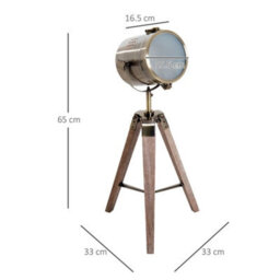 Vintage Tripod Table Desk Lamp Bedside Light Copper Finish Wooden Base - thumbnail 2