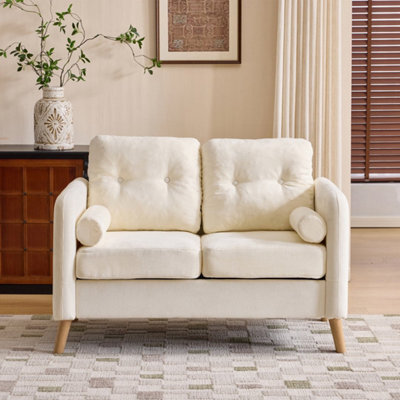 Cream 2 Seater Sofa, Small Sofa With Thicken Cushion And Pillows - image 1
