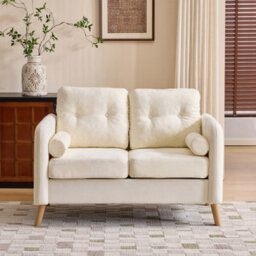 Cream 2 Seater Sofa, Small Sofa With Thicken Cushion And Pillows - thumbnail 5