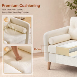 Cream 2 Seater Sofa, Small Sofa With Thicken Cushion And Pillows - thumbnail 4
