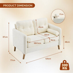 Cream 2 Seater Sofa, Small Sofa With Thicken Cushion And Pillows - thumbnail 2