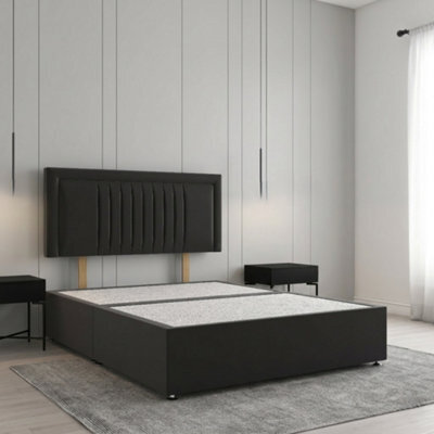 REGIONAL FURNISHINGS Divan Bed Plush Velvet In Black With 24Inch Panel Headboard & No Mattress No Drawers Single Small Double King Super King - image 1