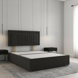 REGIONAL FURNISHINGS Divan Bed Plush Velvet In Black With 24Inch Panel Headboard & No Mattress No Drawers Single Small Double King Super King - thumbnail 1