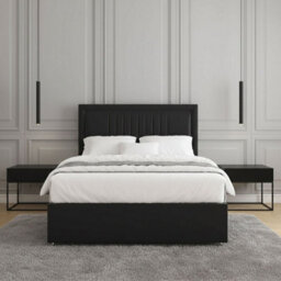 REGIONAL FURNISHINGS Divan Bed Plush Velvet In Black With 24Inch Panel Headboard & No Mattress No Drawers Single Small Double King Super King - thumbnail 3
