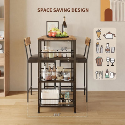Brown Modern 3 Piece Dining Table Set For Two With Built In Wine Rack - image 1