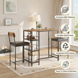Brown Modern 3 Piece Dining Table Set For Two With Built In Wine Rack - thumbnail 5