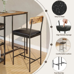 Brown Modern 3 Piece Dining Table Set For Two With Built In Wine Rack - thumbnail 4