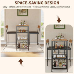 Brown Modern 3 Piece Dining Table Set For Two With Built In Wine Rack - thumbnail 3