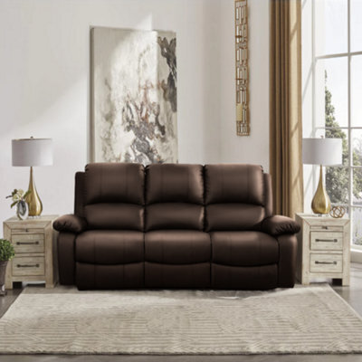 Comfy Living Reclining Faux Leather Sofa In Brown 3 Piece - image 1