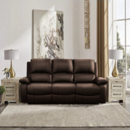 Comfy Living Reclining Faux Leather Sofa In Brown 3 Piece - thumbnail 1