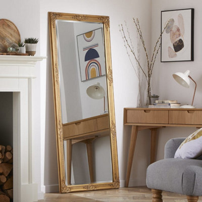 The Online Mirror Shop Leaner Mirror Highbury Bevelled Edge Glass Rectangle Full Length With Antique Gold Frame- H 165Cm X W 74Cm For Hanging In Bedroom - image 1