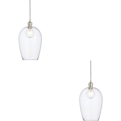 Loops 2 Pack Hanging Ceiling Pendant Light - Bright Nickel Plate & Clear Hammered Large Glass - 10W Led E27 - image 1