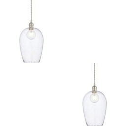 Loops 2 Pack Hanging Ceiling Pendant Light - Bright Nickel Plate & Clear Hammered Large Glass - 10W Led E27 - thumbnail 1