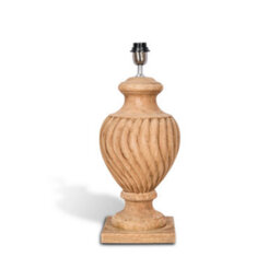Solid Wood Table Lamp With Fabric Shade Natural Finish Carved Swirl Urn Base For Living Room Or Bedroom - thumbnail 2