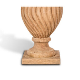 Solid Wood Table Lamp With Fabric Shade Natural Finish Carved Swirl Urn Base For Living Room Or Bedroom - thumbnail 4