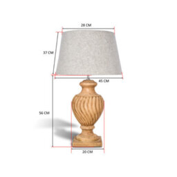 Solid Wood Table Lamp With Fabric Shade Natural Finish Carved Swirl Urn Base For Living Room Or Bedroom - thumbnail 6