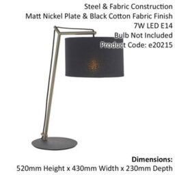Nickel Plated Angular Table Lamp Light - Black Base & Cotton Shade - Desk Light - thumbnail 2