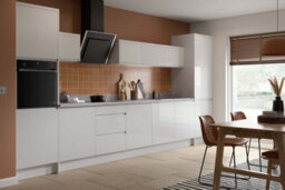 Kitchen Kit Larder Tall Unit With Pull Out Storage 300mm W/ J-Pull Cabinet Door - Super Gloss Light Grey - thumbnail 2