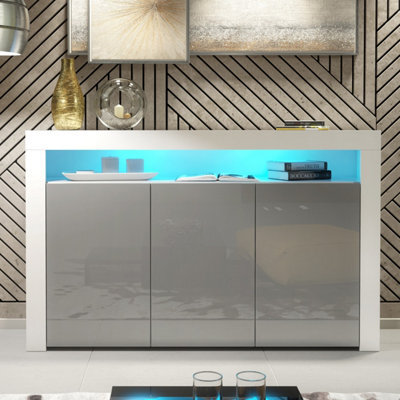 Creative Furniture Aether Sideboard 155Cm - White & Grey Gloss Doors And Led Lights - image 1