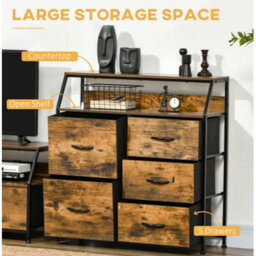 Industrial Storage Sideboard Rustic Chest Drawers Metal Side Display Cabinet - thumbnail 3