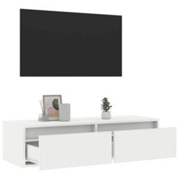 Berkfield Tv Cabinet With Led Lights White 100X35.5X25 Cm - thumbnail 5