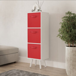 Urbn-Living Urbnliving 80Cm Height 3 Tier White Wooden Storage Bookcase Red Insert Scandinavian Style White Legs - thumbnail 1