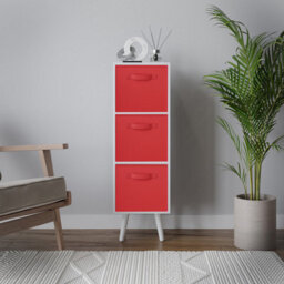 Urbn-Living Urbnliving 80Cm Height 3 Tier White Wooden Storage Bookcase Red Insert Scandinavian Style White Legs - thumbnail 2