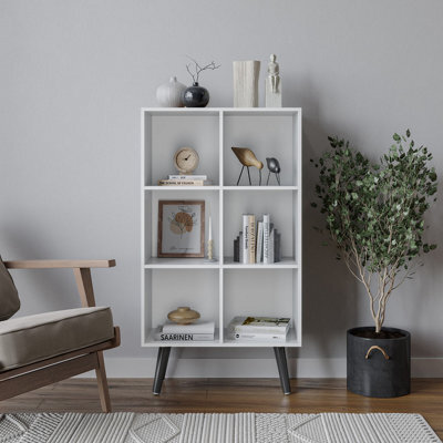 Urbn-Living Urbnliving 90Cm Height 6 Cube White Wooden Bookcase With Black Legs Living Room Bedroom Unit Shelves - image 1