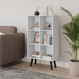 Urbn-Living Urbnliving 90Cm Height 6 Cube White Wooden Bookcase With Black Legs Living Room Bedroom Unit Shelves - thumbnail 2