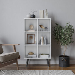 Urbn-Living Urbnliving 90Cm Height 6 Cube White Wooden Bookcase With Black Legs Living Room Bedroom Unit Shelves - thumbnail 1
